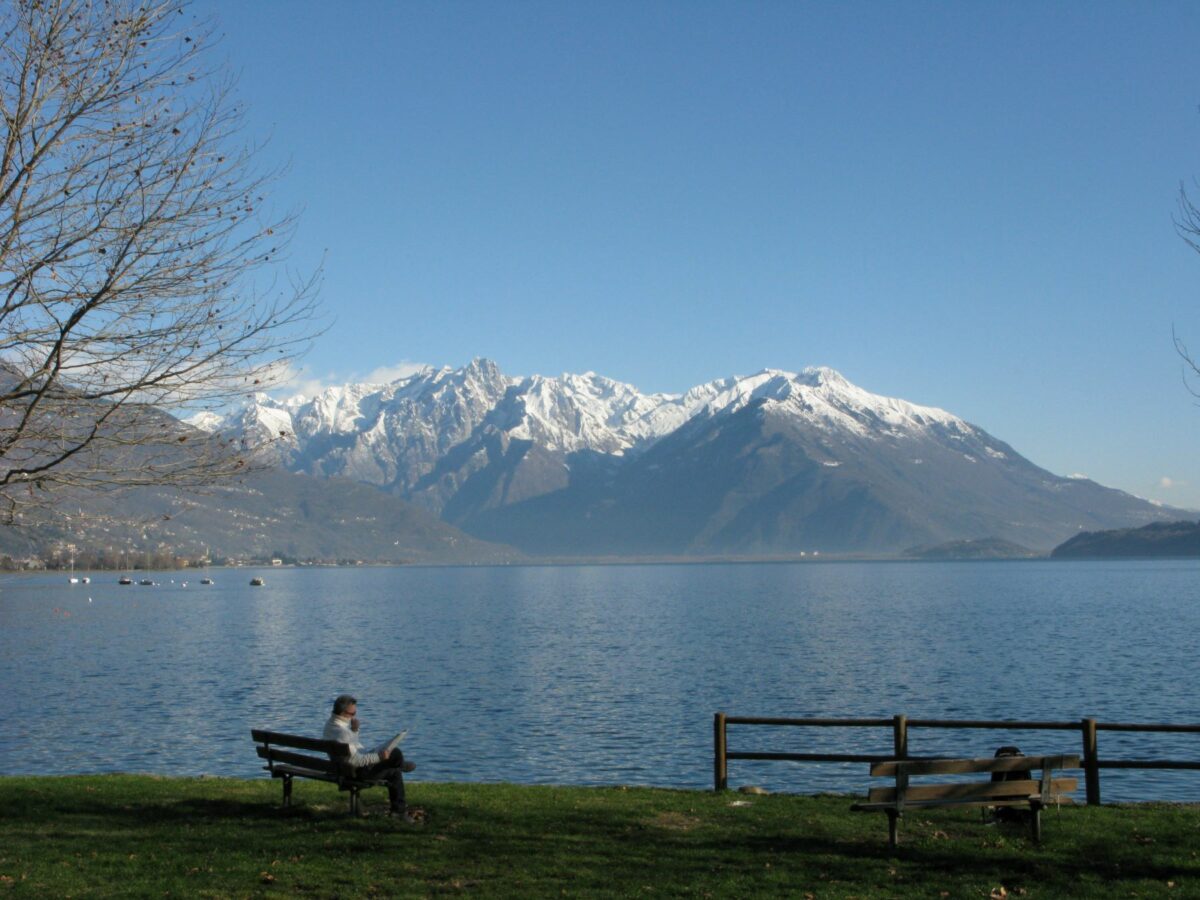 view of the northern end of lake Como from the lake side walk at Dongo