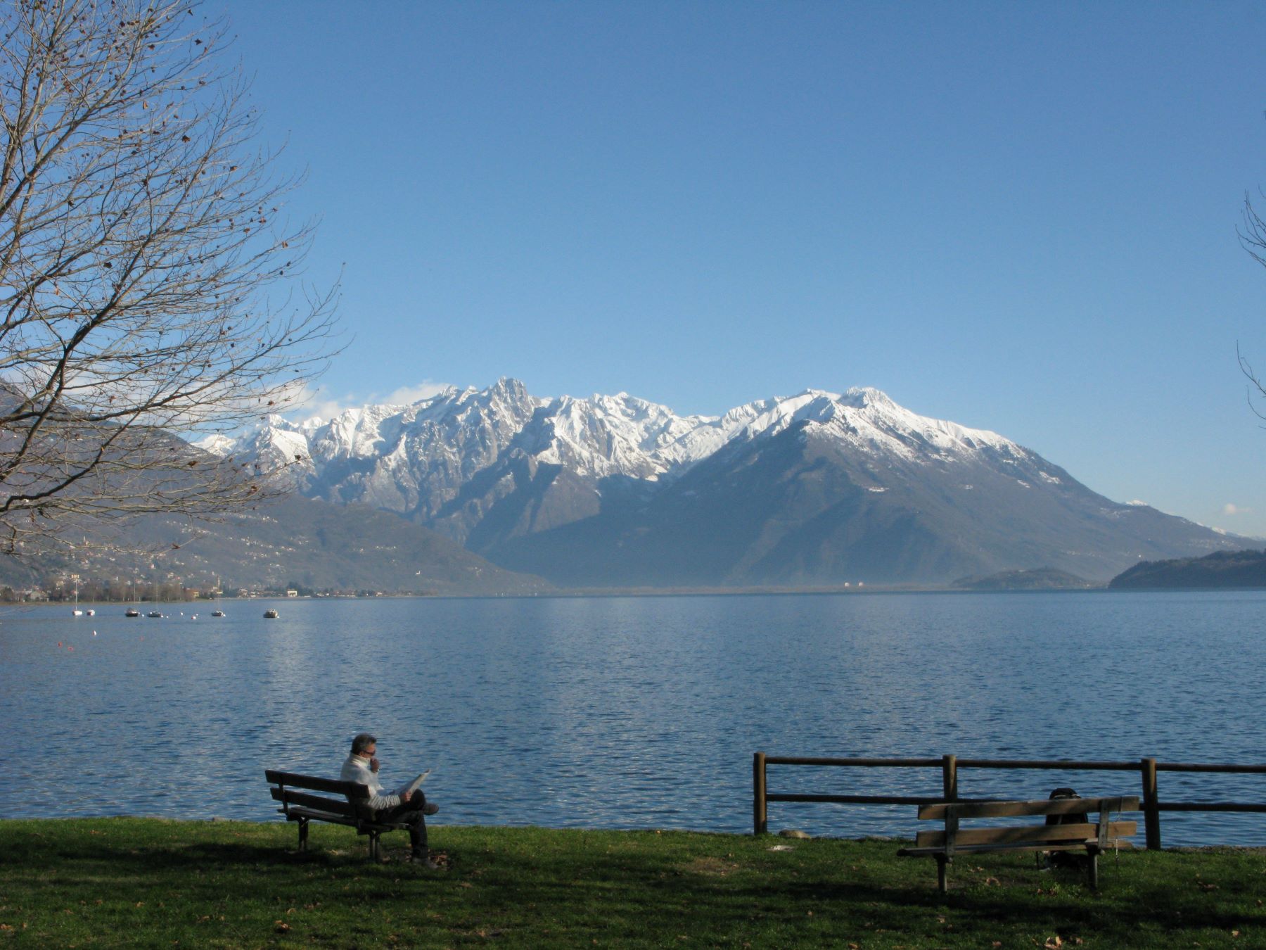 view of the northern end of lake Como from the lake side walk at Dongo
