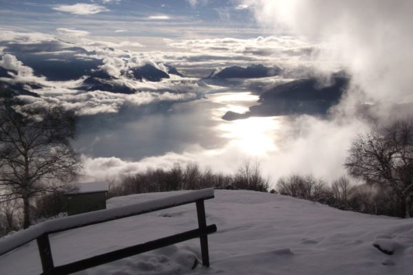 View from Rifugio Menaggio on the central part of lake Como in winter